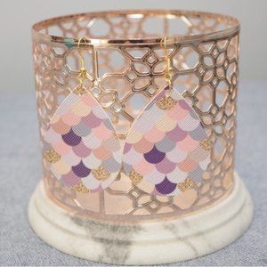 Dark Purple Pink Gold Mermaid Scale Teardrop Earrings